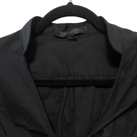 Express Solid Black Short Puff Sleeve Collared Wrap Blouse S - Picture 4 of 8